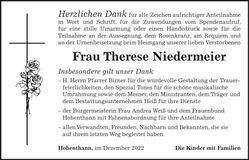 Traueranzeige Therese Niedermeier