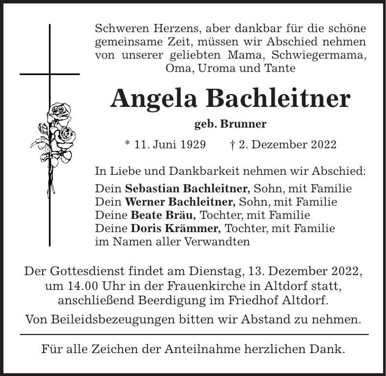 Traueranzeige Angela Bachleitner