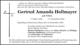 Traueranzeige Gertrud Amanda Hollmayer