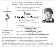 Traueranzeige Elisabeth Dreser