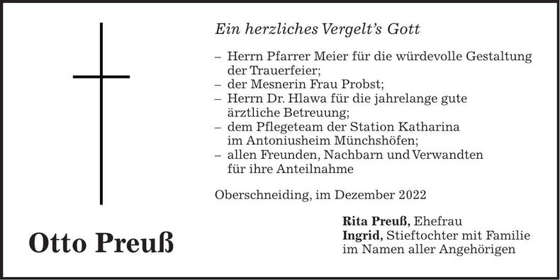 Traueranzeige Otto Preuß