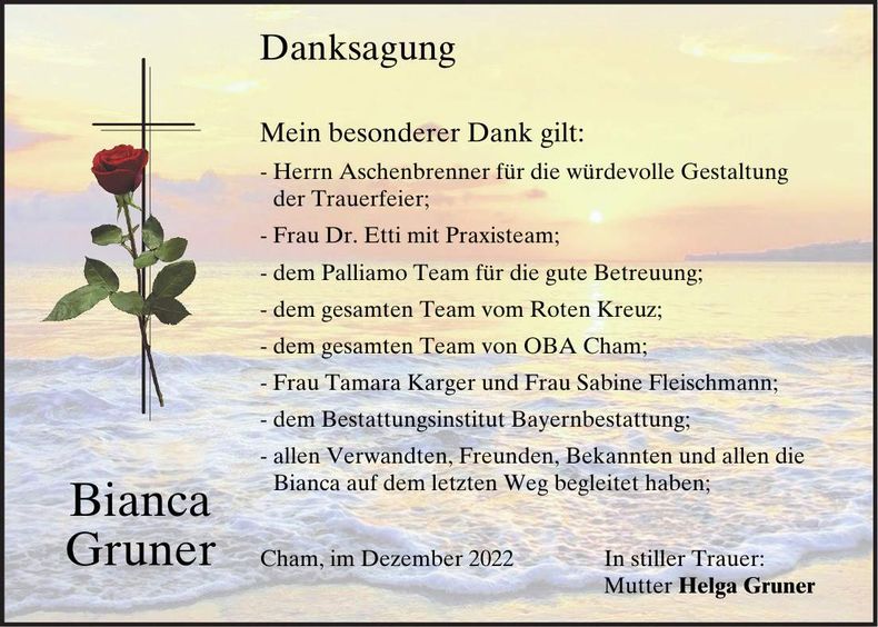 Traueranzeige Bianca Gruner