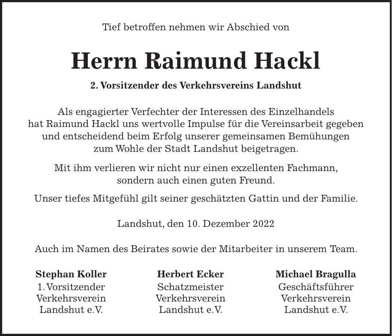 Traueranzeige Raimund Hackl Raimund Hackl