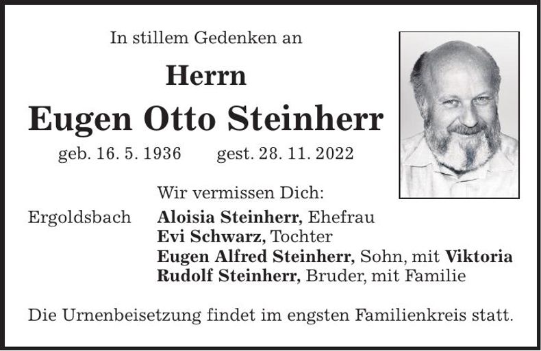 Traueranzeige Eugen Otto Steinherr