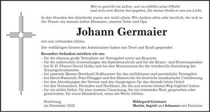 Traueranzeige Johann Germaier