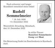 Traueranzeige Rudolf Semmelmeier