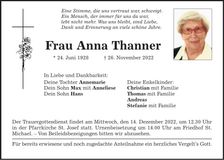Traueranzeige Anna Thanner