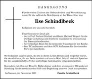 Traueranzeige Ilse Schindlbeck