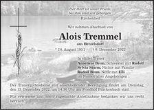 Traueranzeige Alois Tremmel