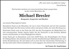 Traueranzeige Michael Bresler