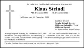 Traueranzeige Klaus Steindl