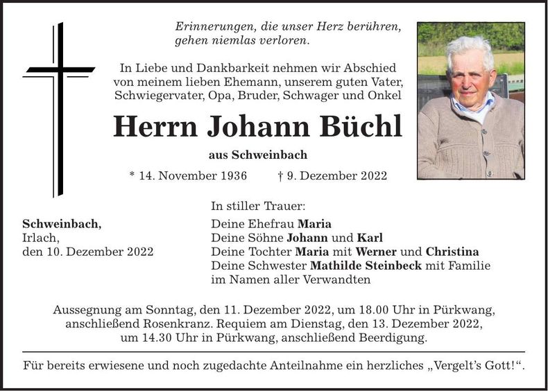 Traueranzeige Johann Bückl