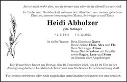 Traueranzeige Hiedi Abholzer
