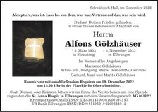 Traueranzeige Alfons Gölzhäuser