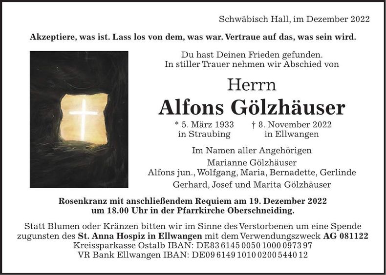 Traueranzeige Alfons Gölzhäuser