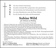 Traueranzeige Sabine Wild