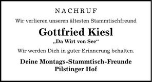 Traueranzeige Gottfried Kiesl