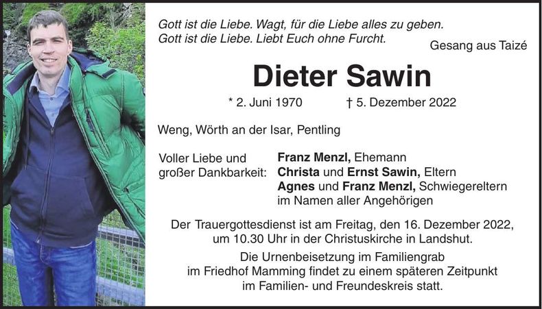 Traueranzeige Dieter Sawin
