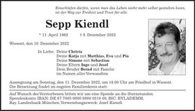 Traueranzeige Sepp Kiendl