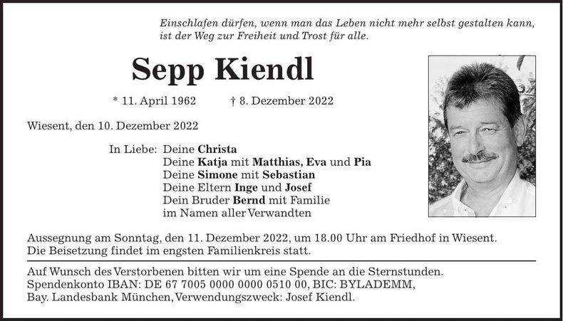 Traueranzeige Sepp Kiendl
