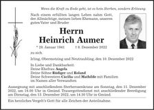 Traueranzeige Heinrich Aumer