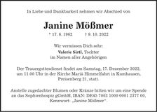 Traueranzeige Janine Mößmer