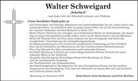 Traueranzeige Walter Schweigard
