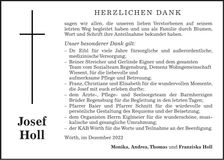 Traueranzeige Josef Holl
