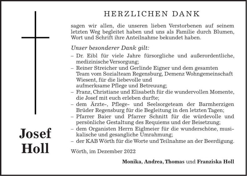 Traueranzeige Josef Holl