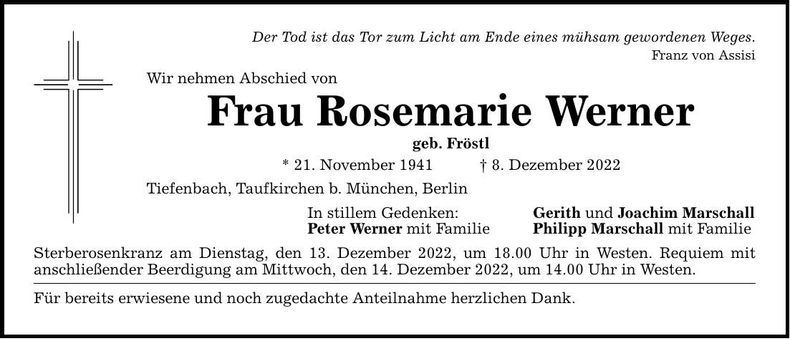 Traueranzeige Rosemarie Werner