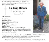 Traueranzeige Ludwig Hafner