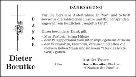 Traueranzeige Dieter Borufke