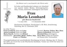 Traueranzeige Maria Leonhard