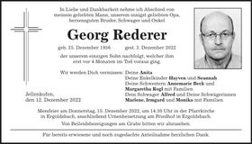 Traueranzeige Georg Rederer