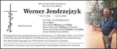 Traueranzeige Werner Jendrzejzyk
