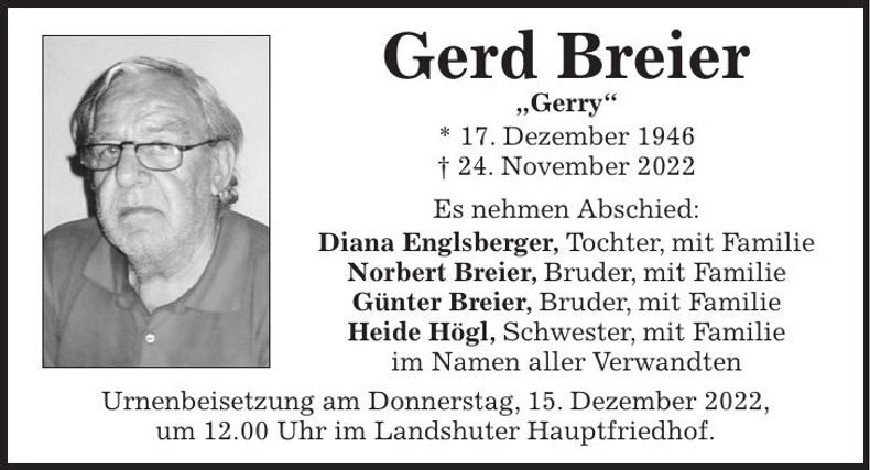 Traueranzeige Gerd Breier