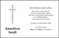 Traueranzeige Anneliese Seidl