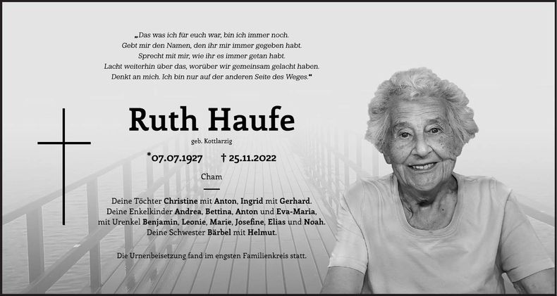 Traueranzeige Ruth Haufe