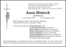 Traueranzeige Anna Bönisch