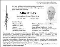 Traueranzeige Albert Lex