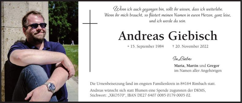 Traueranzeige Andreas Giebisch