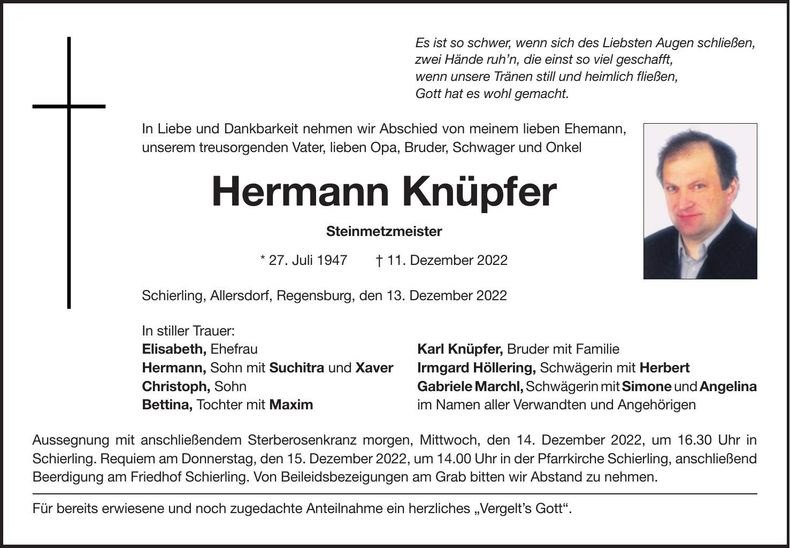 Traueranzeige Hermann Knüpfer