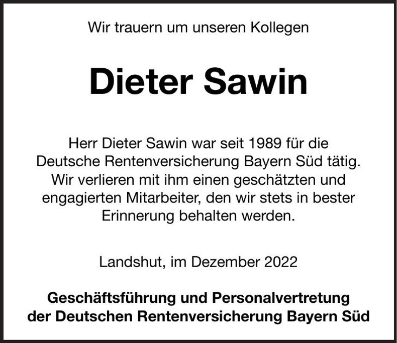 Traueranzeige Dieter Sawin