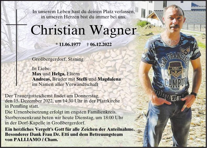 Traueranzeige Christian Wagner