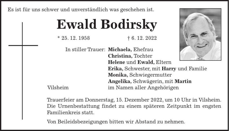 Traueranzeige Ewald Bodirsky