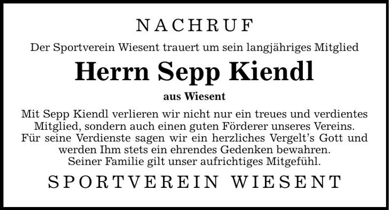 Traueranzeige Sepp Kiendl
