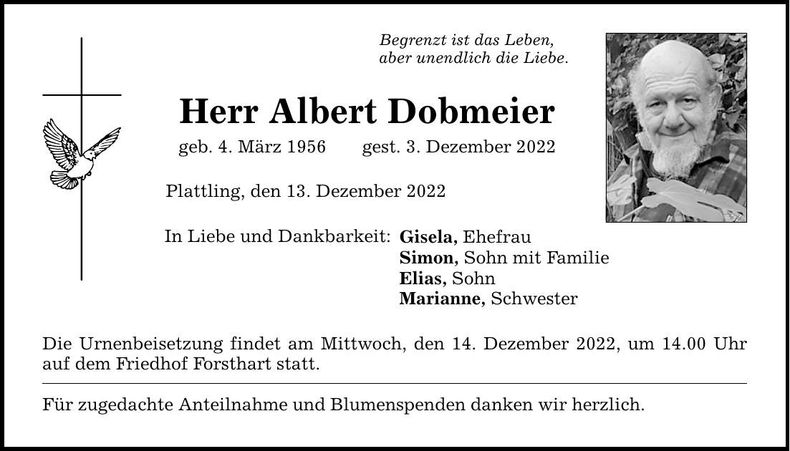 Traueranzeige Albert Dobmeier
