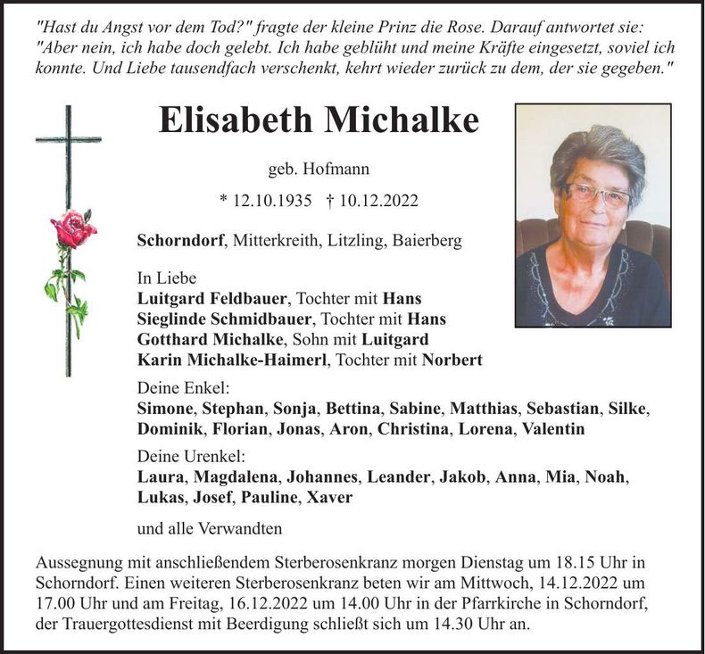 Traueranzeige Elisabeth Michalke