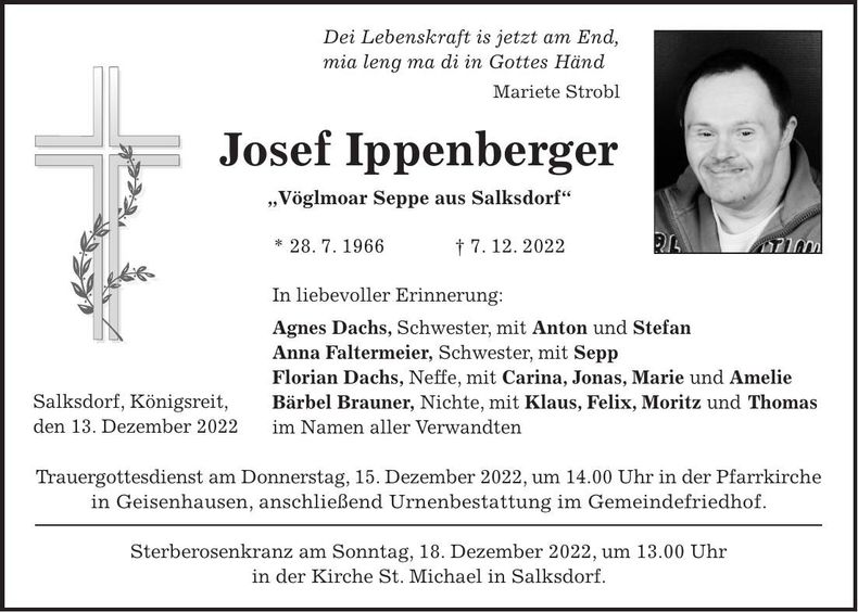 Traueranzeige Josef Ippenberger