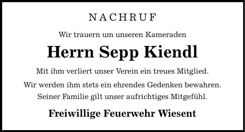 Traueranzeige Sepp Kiendl